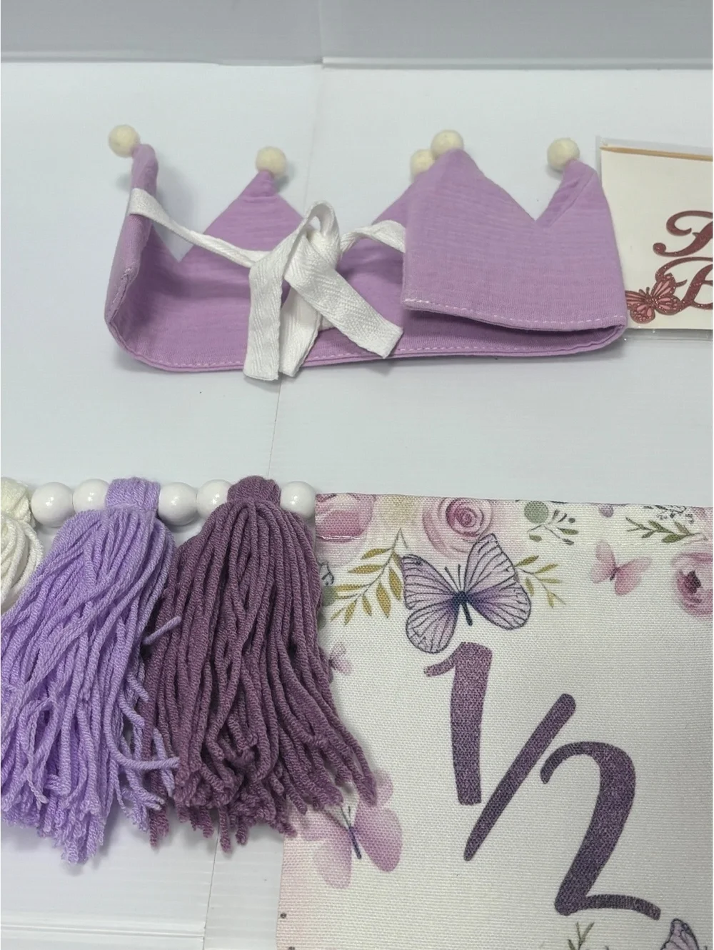 Half Birthday Party Decoration Set with Purple Crown, Tassel Garland For Baby